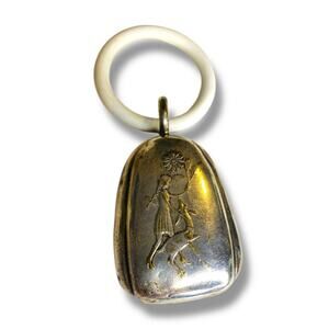 1930s WMF Silverplate Decorative Bell Rattle 2.5" Girl Greyhound Double Sided